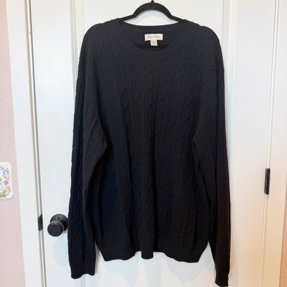 John Nordstrom Mens Cashmere Cable Knit Sweater XXL Soft Old Money Capsule Black